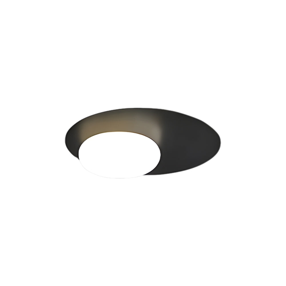 Modern Oval LED Flush Mount Ceiling Light with White Glass Shade for Bedroom and Study