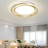 Modern Gold Circular LED Flush Mount Ceiling Lamp Dimmable with Remote Control for Living Room