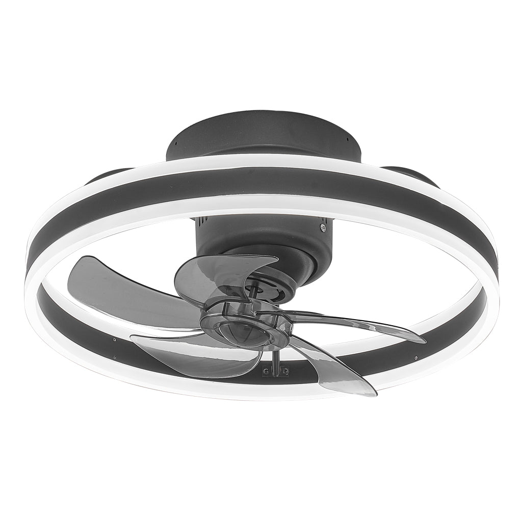Modern Flush Mount Ceiling Fan with Stepless Dimming LED Light and 360 Degree Rotating Airflow
