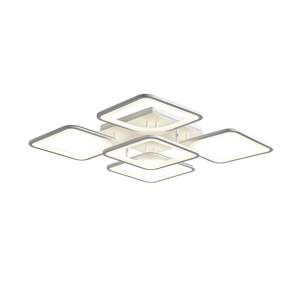 Modern Square Geometric LED Flush Mount Ceiling Light with Remote Control Stepless Dimming