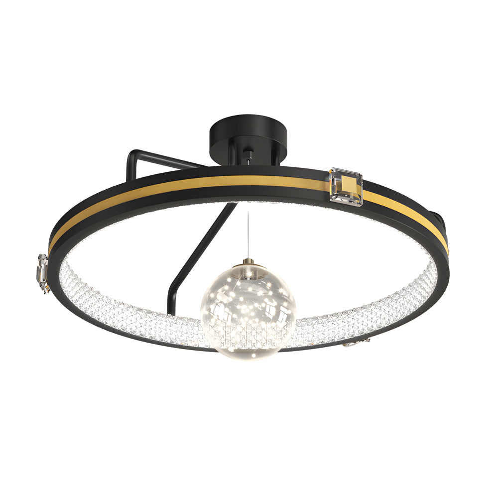 Modern Round Ring LED Ceiling Lamp with Crystal Glass Ball Decor and 3 Step Dimming Control