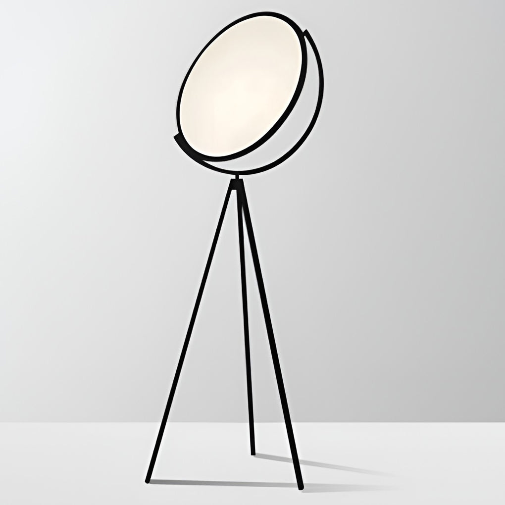 Modern Black Tripod Floor Lamp with Rotating LED Disc and Acrylic Diffuser for Bedroom and Living Room