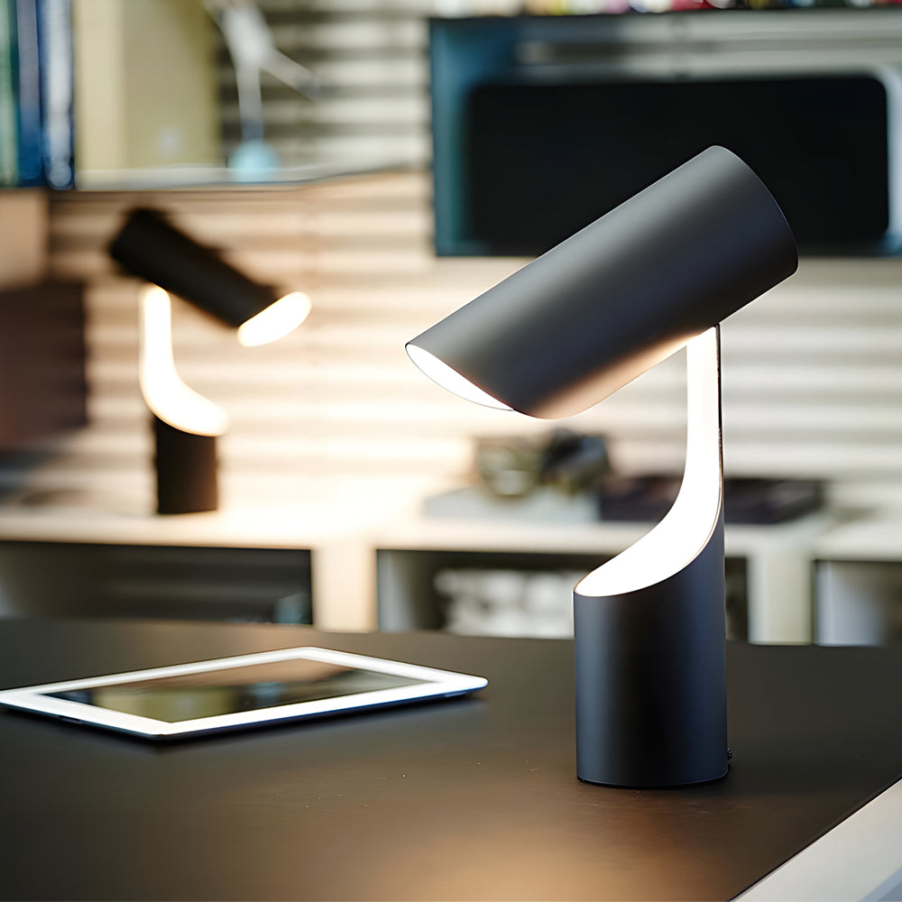 Modern Matte Black LED Desk Lamp with Adjustable Cylindrical Shade for Office and Workspace