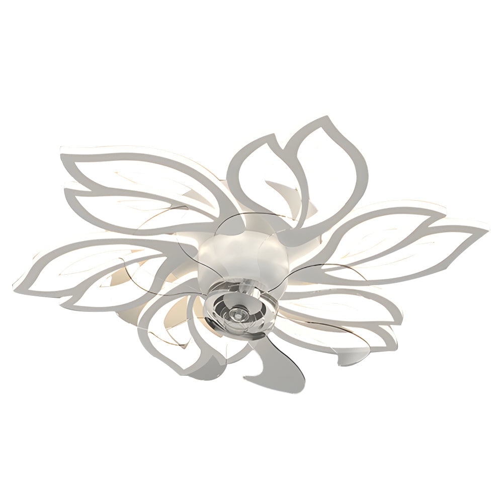 Modern Flower Design Low Profile Ceiling Fan with 3 Color Dimming LED Light for Bedroom and Living Room