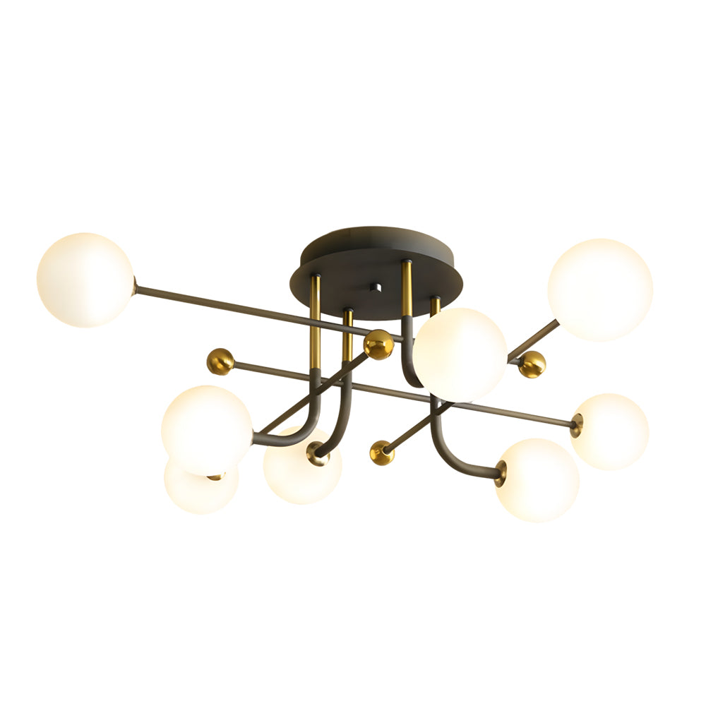 Modern Sputnik Globe Semi Flush Mount Ceiling Light with Milky White Glass Shades