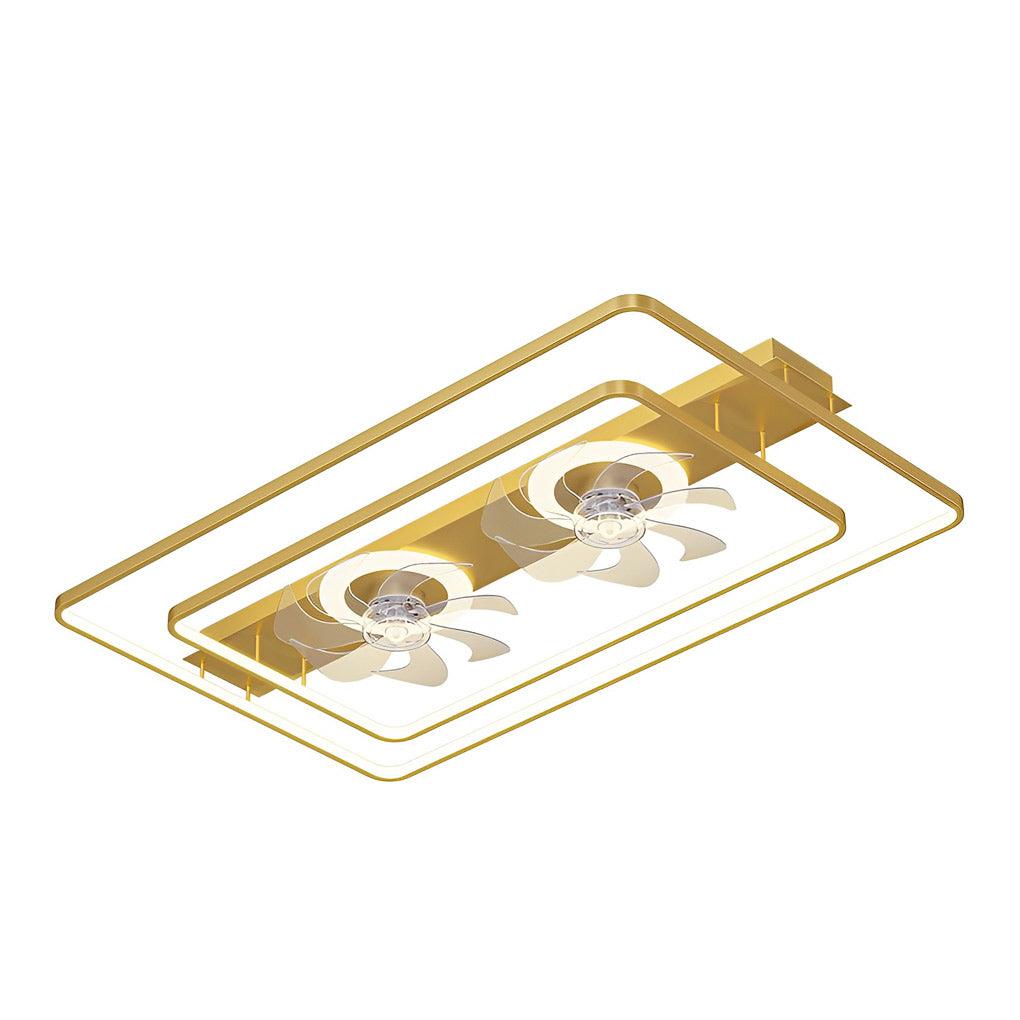 Modern Rectangular Bladeless Ceiling Fan with LED Light and Dual Internal Fans for Living Room