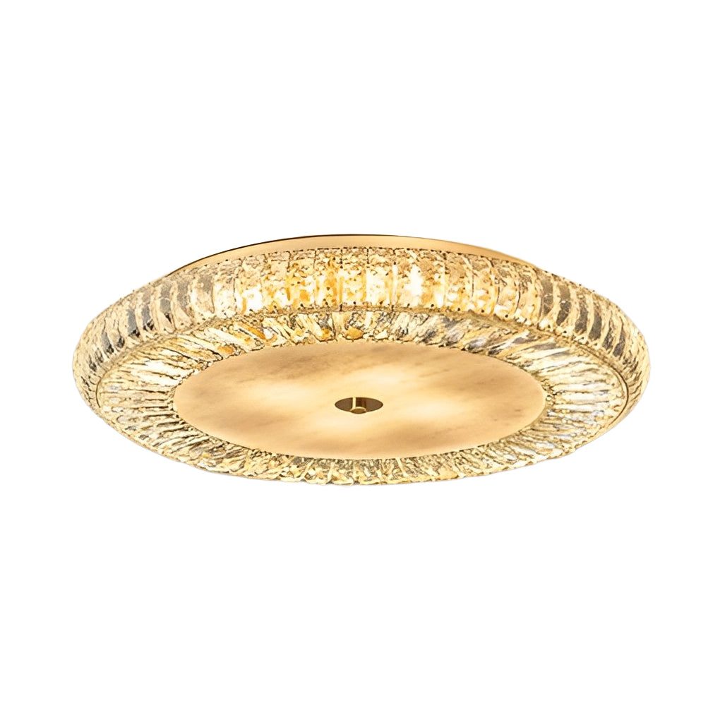 Luxury Round Crystal Flush Mount Ceiling Light with Three Color Temperature Glass Shade