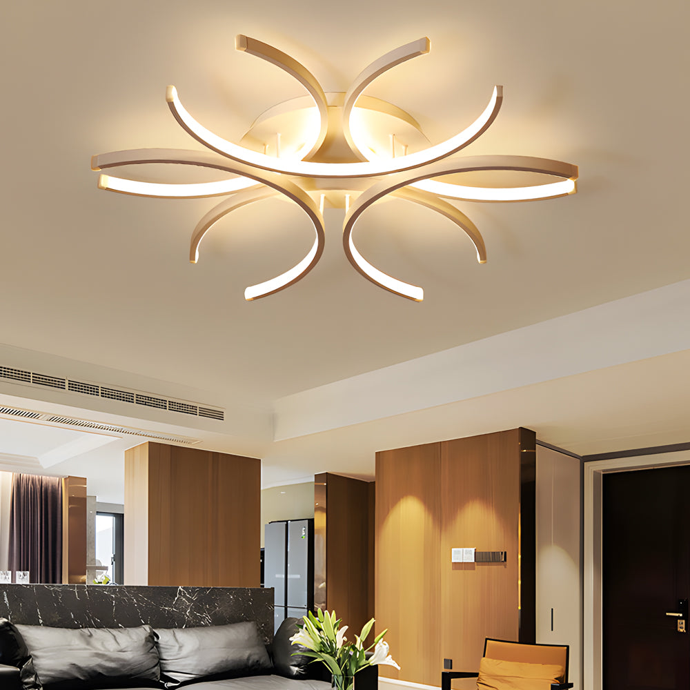 Modern Semi Circle Flower LED Ceiling Light Dimmable White Aluminum Flush Mount Fixture