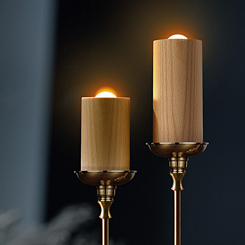Ambient Wood Cylinder LED Table Lamp with Air Control Sensor Rechargeable Candlelight Accent