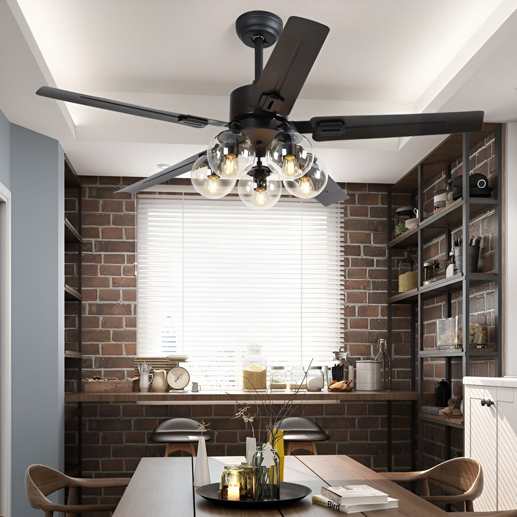 Modern 42 Inch Silent Nordic Flush Mount Ceiling Fan with 5 Lights and Remote Control