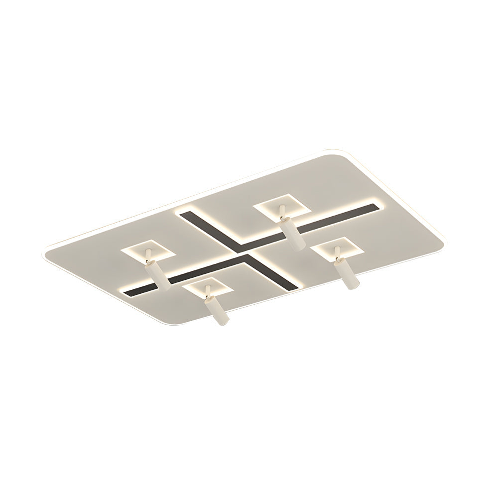 Nordic Ultra Thin Rectangular LED Ceiling Light with Four Flexible Spotlights and Color Temperature Control