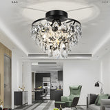 Modern Round Crystal Flush Mount Ceiling Light in Matte Black for Bedrooms and Corridors
