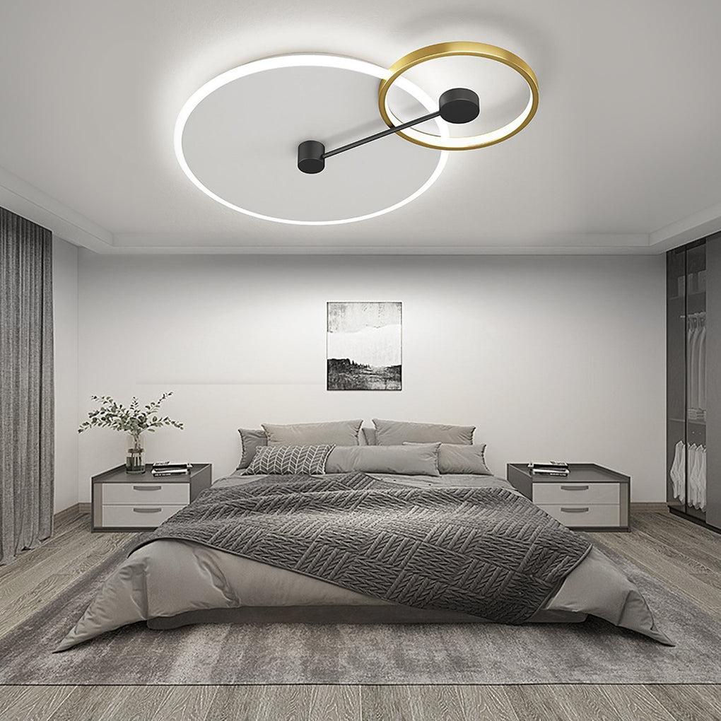 Modern Geometric Circles Dimmable LED Flush Mount Ceiling Light for Bedroom and Living Room Gold Finish