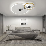 Modern Geometric Circles Dimmable LED Flush Mount Ceiling Light for Bedroom and Living Room Gold Finish
