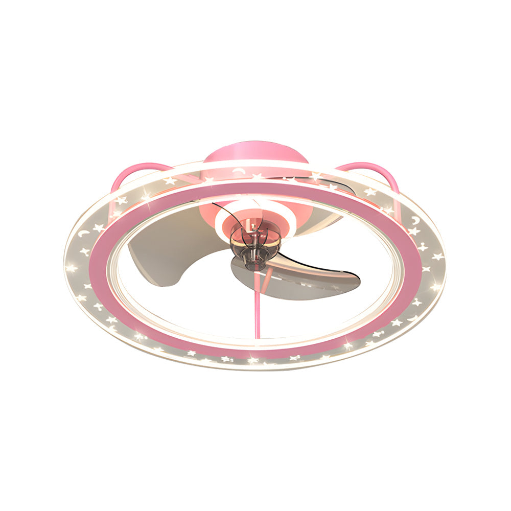Modern Round Star Decor Bladeless Ceiling Fan with 3 Step Dimming Flush Mount Light Fixture