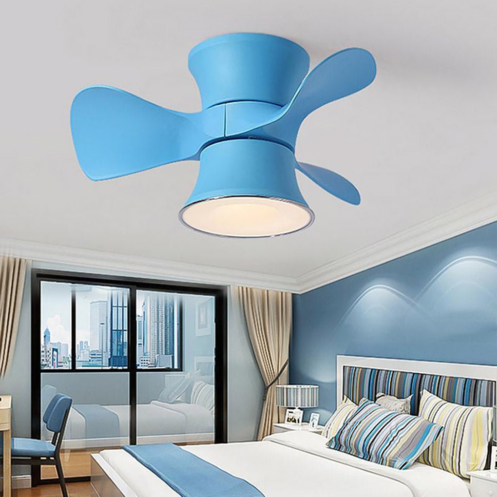 23 Inch Flush Mount Helicopter Ceiling Fan with LED Light and 6 Speeds for Kids Room