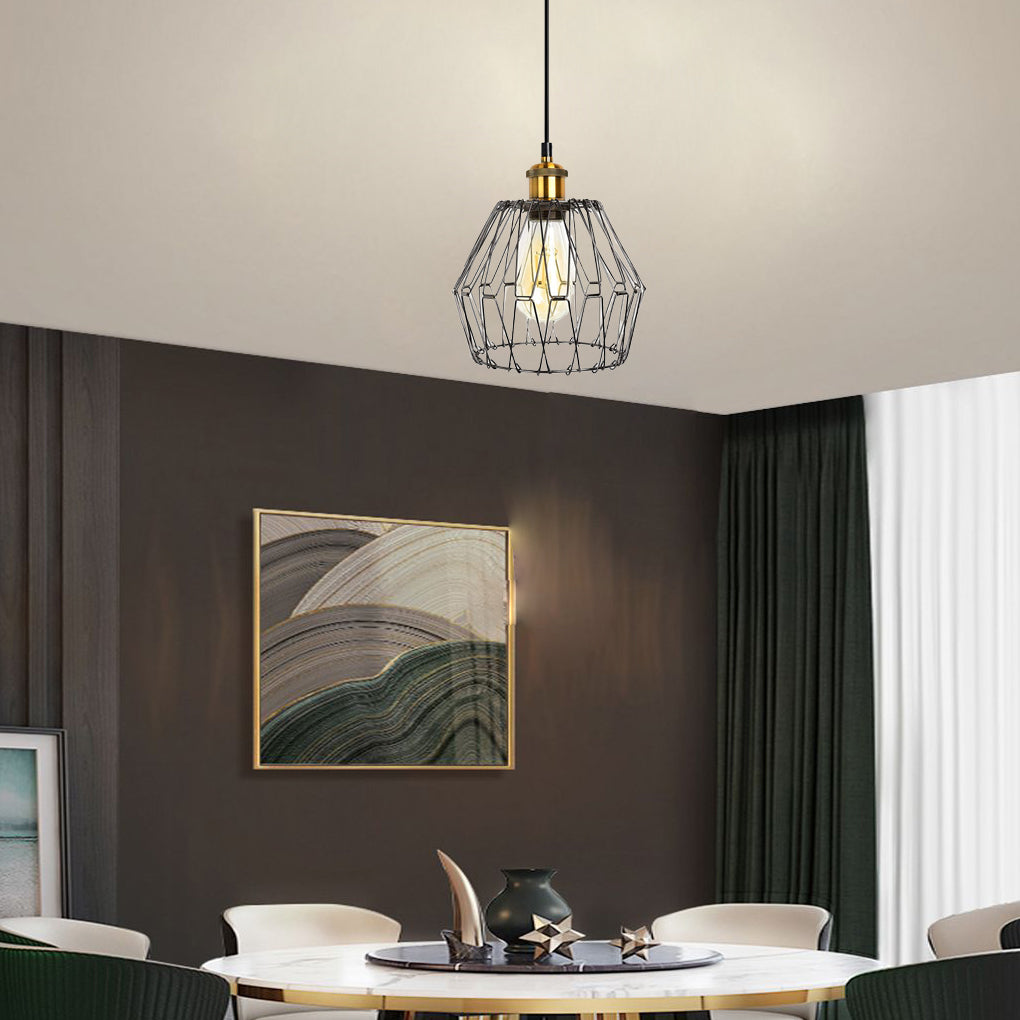 3 Light Adjustable Iron Cage Pendant Light Retro Industrial Chandelier for Kitchen Island