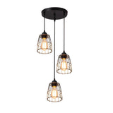 3 Light Adjustable Iron Cage Pendant Light Retro Industrial Chandelier for Kitchen Island