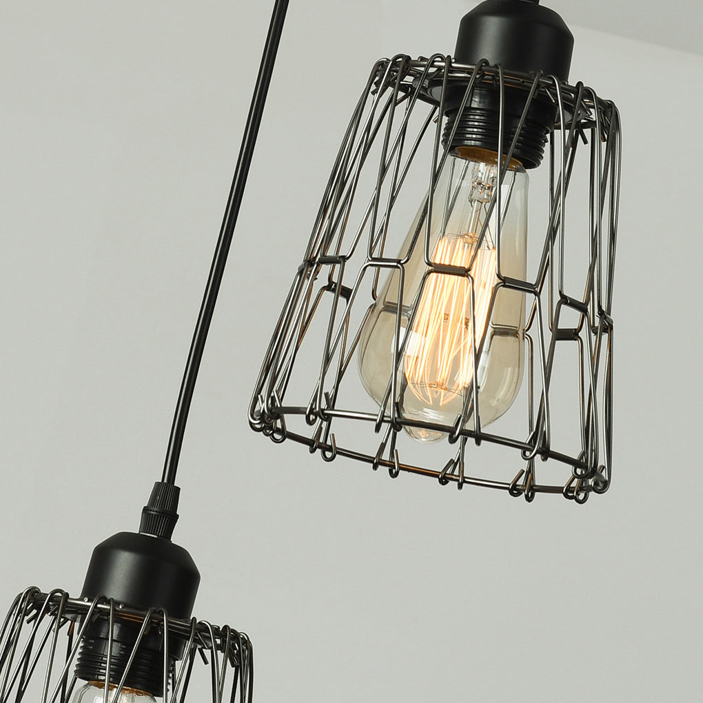 3 Light Adjustable Iron Cage Pendant Light Retro Industrial Chandelier for Kitchen Island