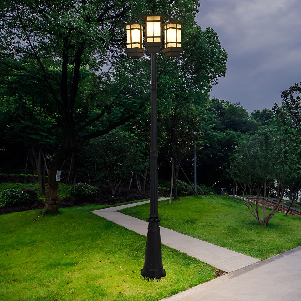 3 Light Modern Black Outdoor Post Light Waterproof Exterior Pole Lamp for Garden and Pathway