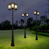 3 Light Modern Black Outdoor Post Light Waterproof Exterior Pole Lamp for Garden and Pathway