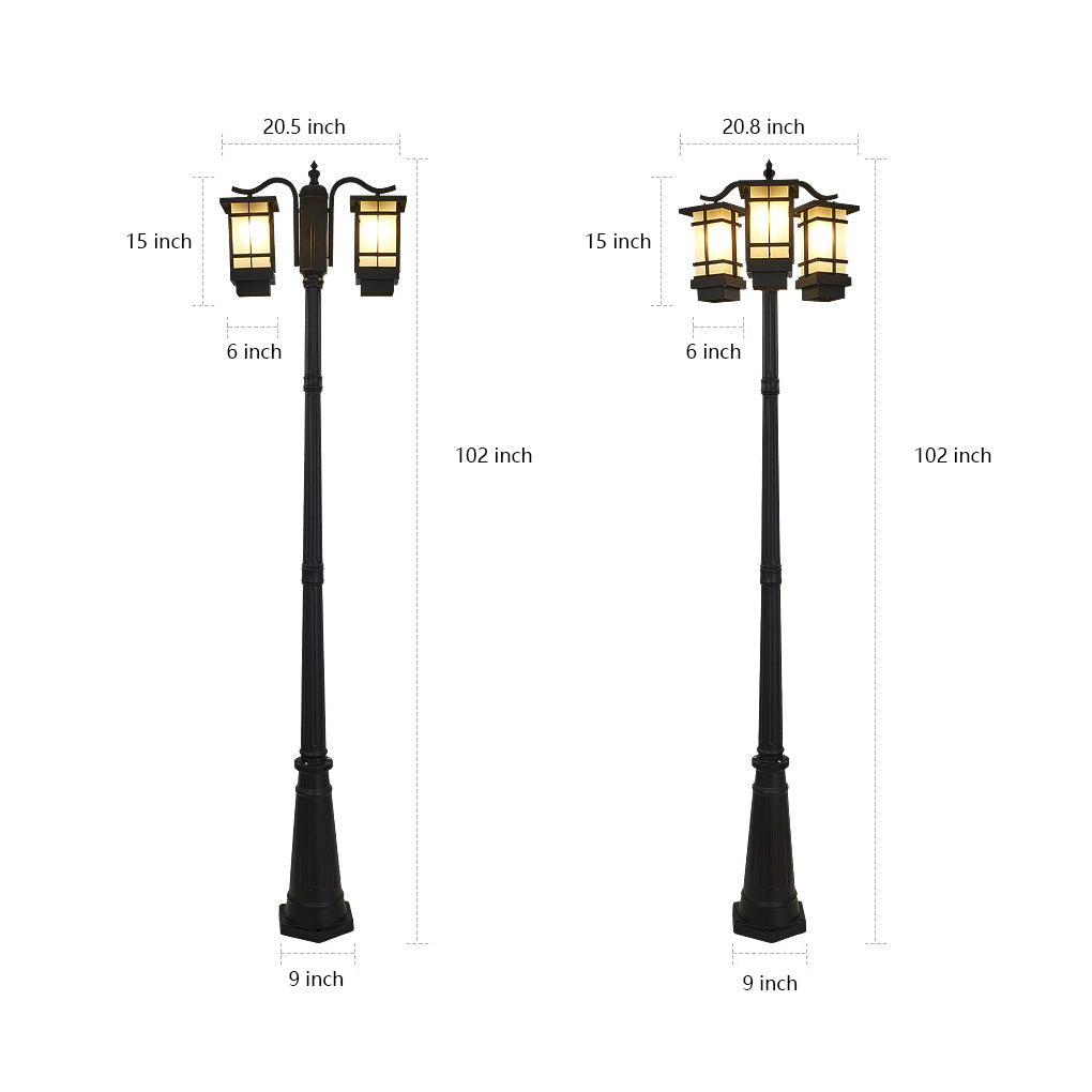 3 Light Modern Black Outdoor Post Light Waterproof Exterior Pole Lamp for Garden and Pathway
