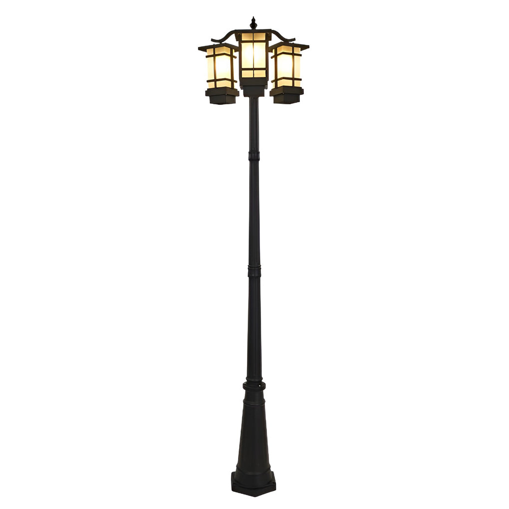 3 Light Modern Black Outdoor Post Light Waterproof Exterior Pole Lamp for Garden and Pathway