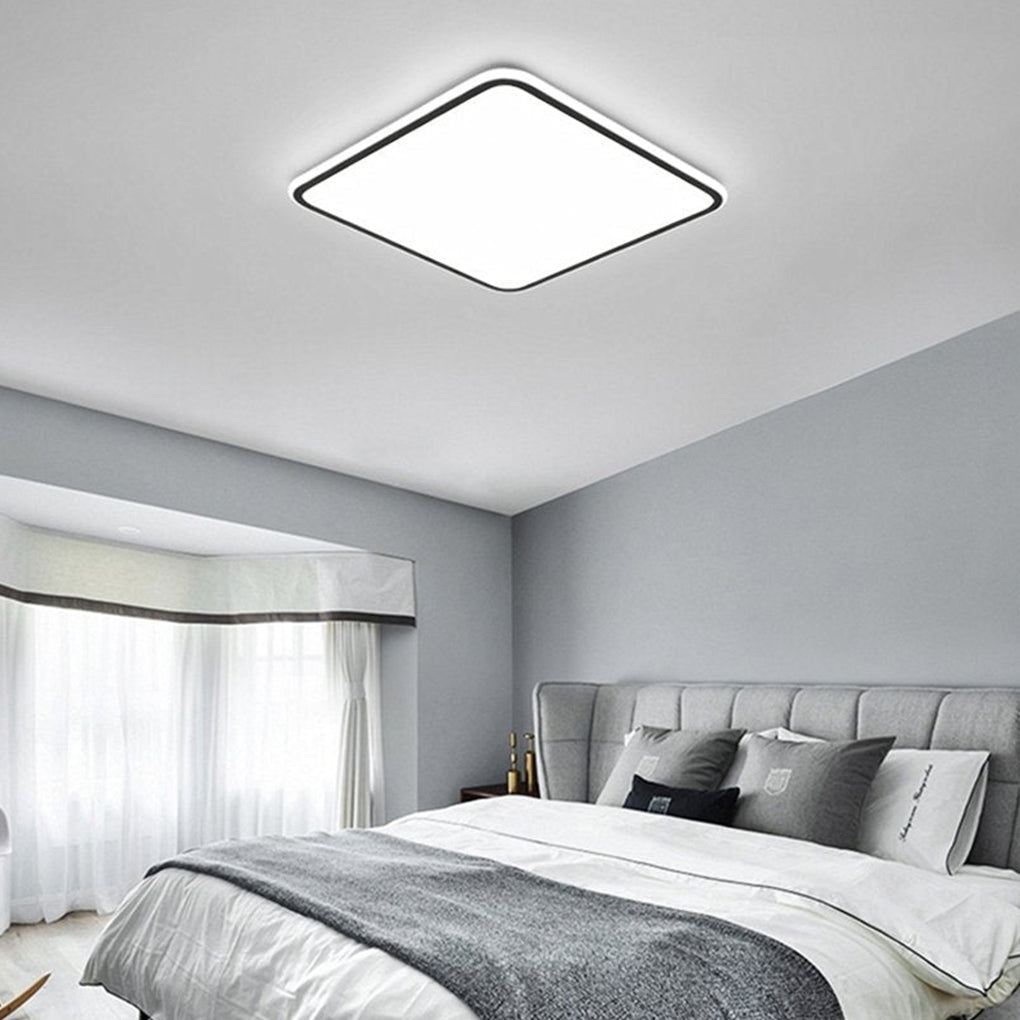 30 Inch Large Square LED Flush Mount Ceiling Light Dimmable Black Geometric Light Fixture