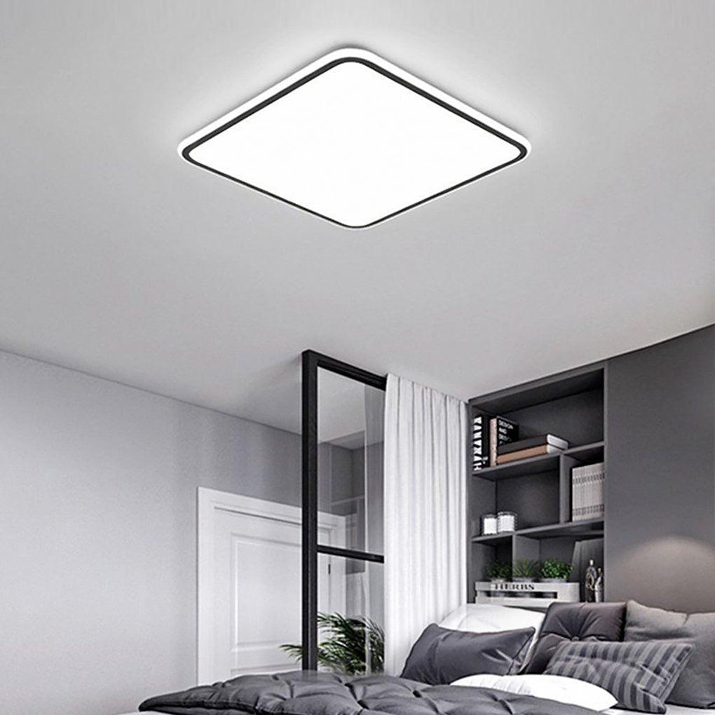 30 Inch Large Square LED Flush Mount Ceiling Light Dimmable Black Geometric Light Fixture
