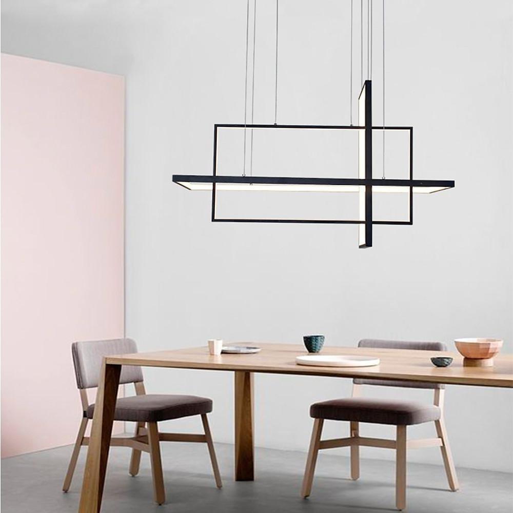 31.5 Inch Modern 3 Tier Square Rectangular LED Chandelier Aluminum Dimmable Kitchen Island Pendant Light