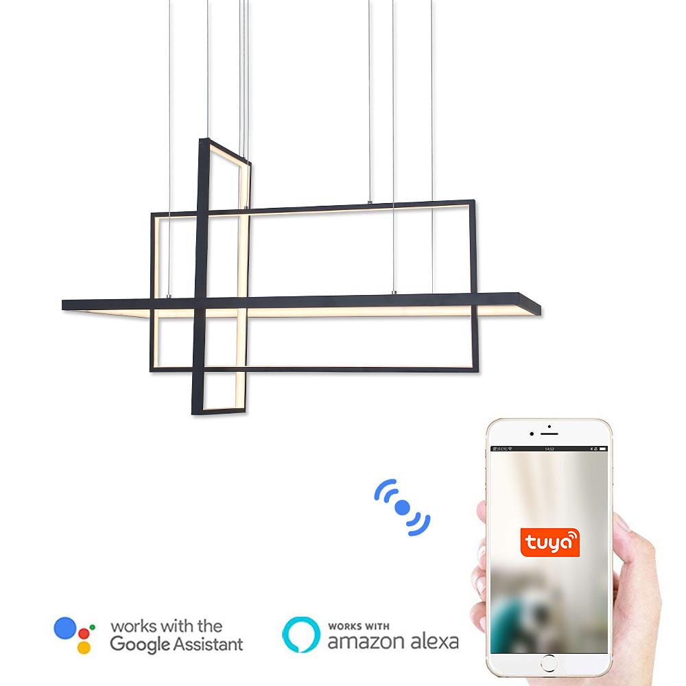 31.5 Inch Modern 3 Tier Square Rectangular LED Chandelier Aluminum Dimmable Kitchen Island Pendant Light