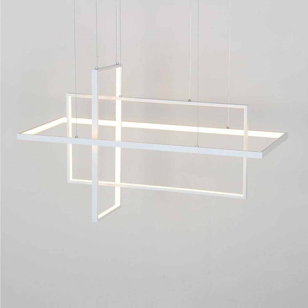 31.5 Inch Modern 3 Tier Square Rectangular LED Chandelier Aluminum Dimmable Kitchen Island Pendant Light