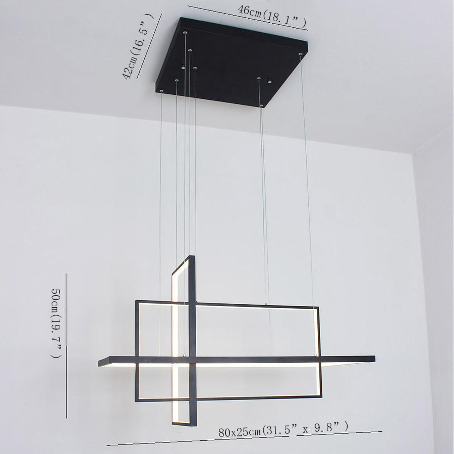 31.5 Inch Modern 3 Tier Square Rectangular LED Chandelier Aluminum Dimmable Kitchen Island Pendant Light