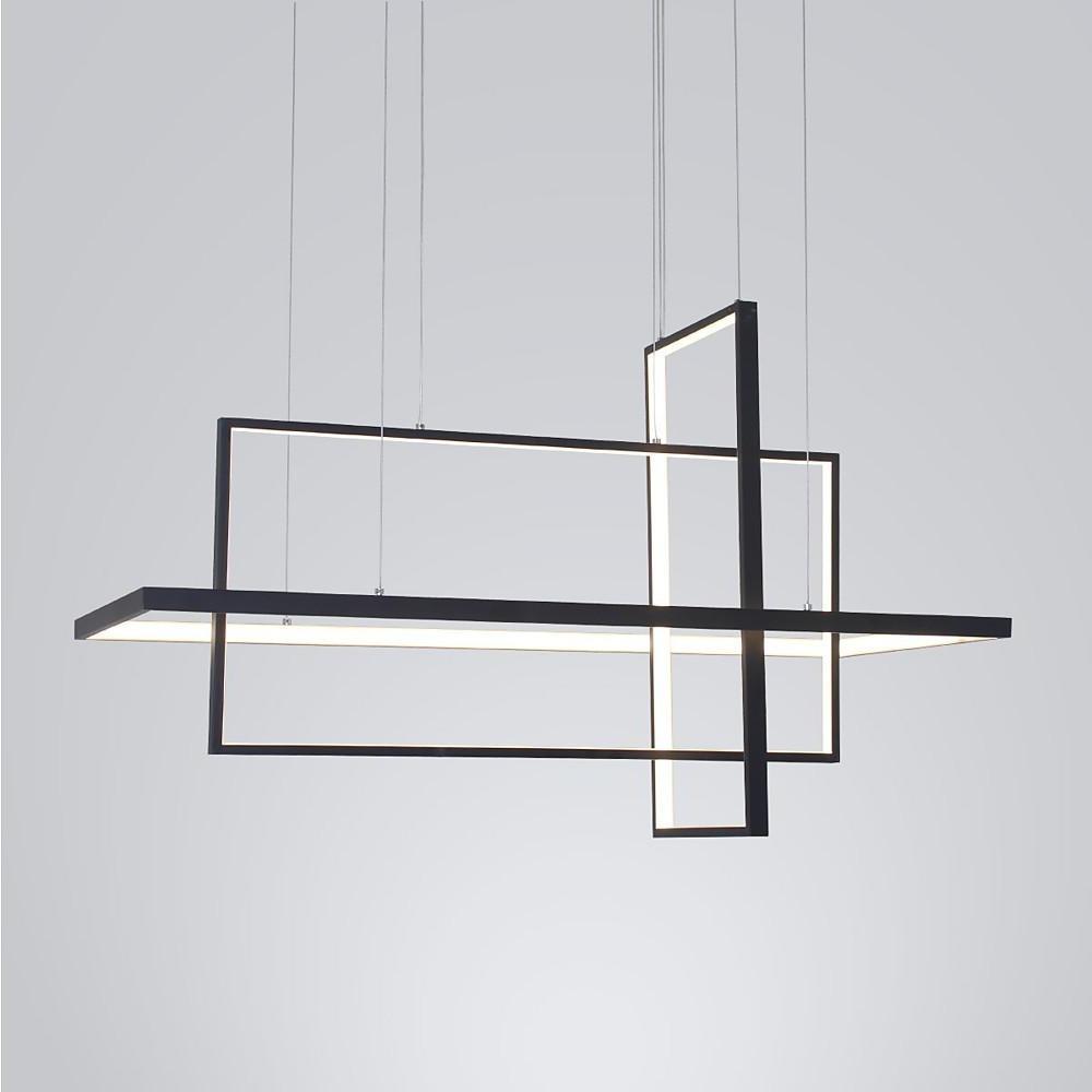 31.5 Inch Modern 3 Tier Square Rectangular LED Chandelier Aluminum Dimmable Kitchen Island Pendant Light