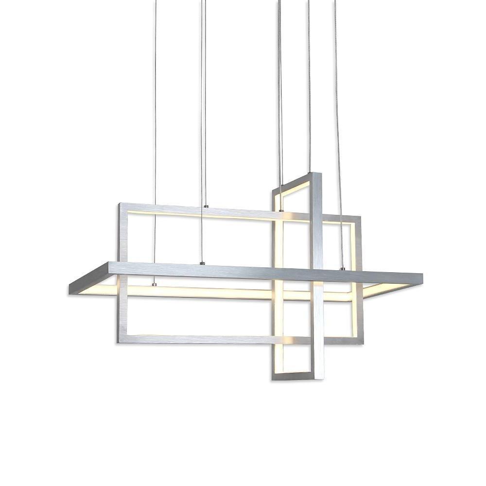31.5 Inch Modern 3 Tier Square Rectangular LED Chandelier Aluminum Dimmable Kitchen Island Pendant Light