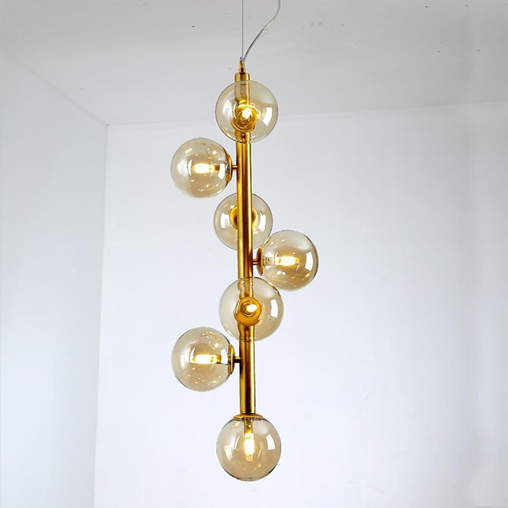 34 Inch Modern Artistic Glass Globe Chandelier 7 Light LED Pendant Ceiling Hanging Lamp