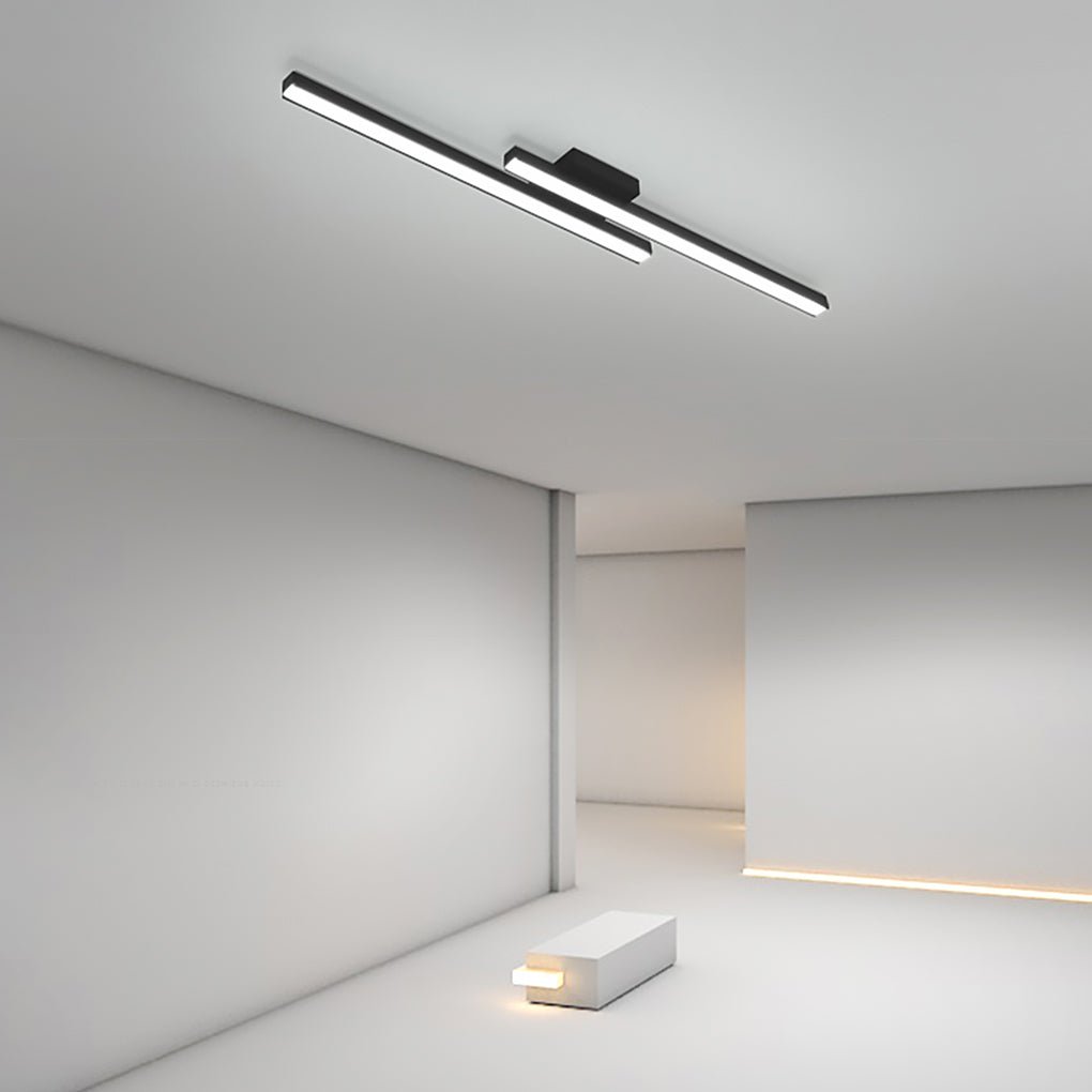 35 Inch Modern LED Rectangular Semi Flush Mount Kitchen Ceiling Light Black Finish