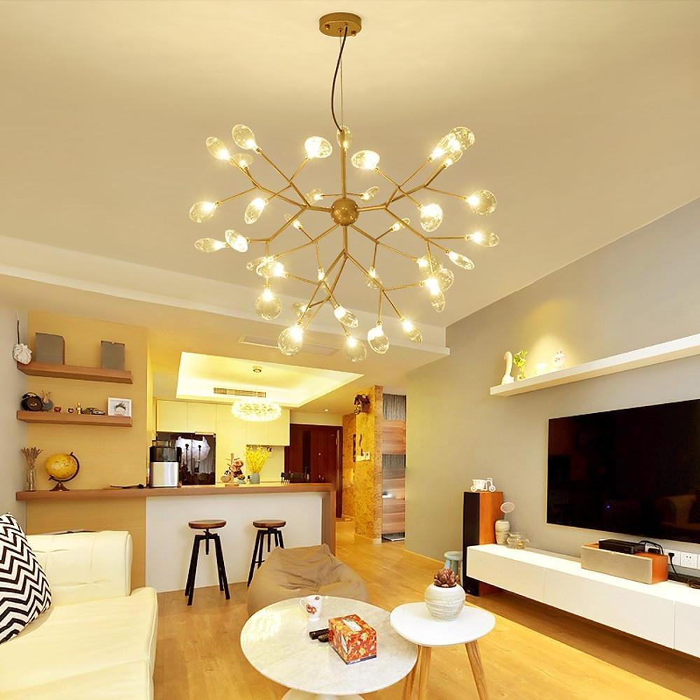 36 Light LED Sputnik Chandelier Modern Black and Gold Cluster Hanging Pendant Light Fixture
