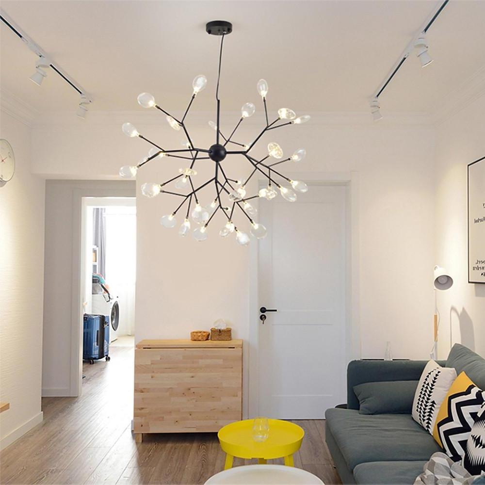 36 Light LED Sputnik Chandelier Modern Black and Gold Cluster Hanging Pendant Light Fixture