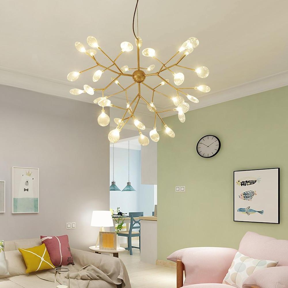 36 Light LED Sputnik Chandelier Modern Black and Gold Cluster Hanging Pendant Light Fixture