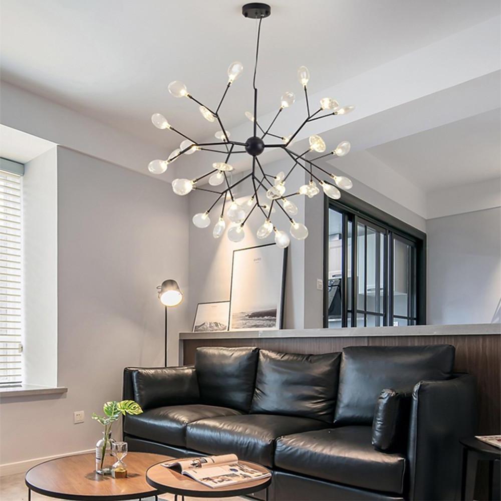 36 Light LED Sputnik Chandelier Modern Black and Gold Cluster Hanging Pendant Light Fixture