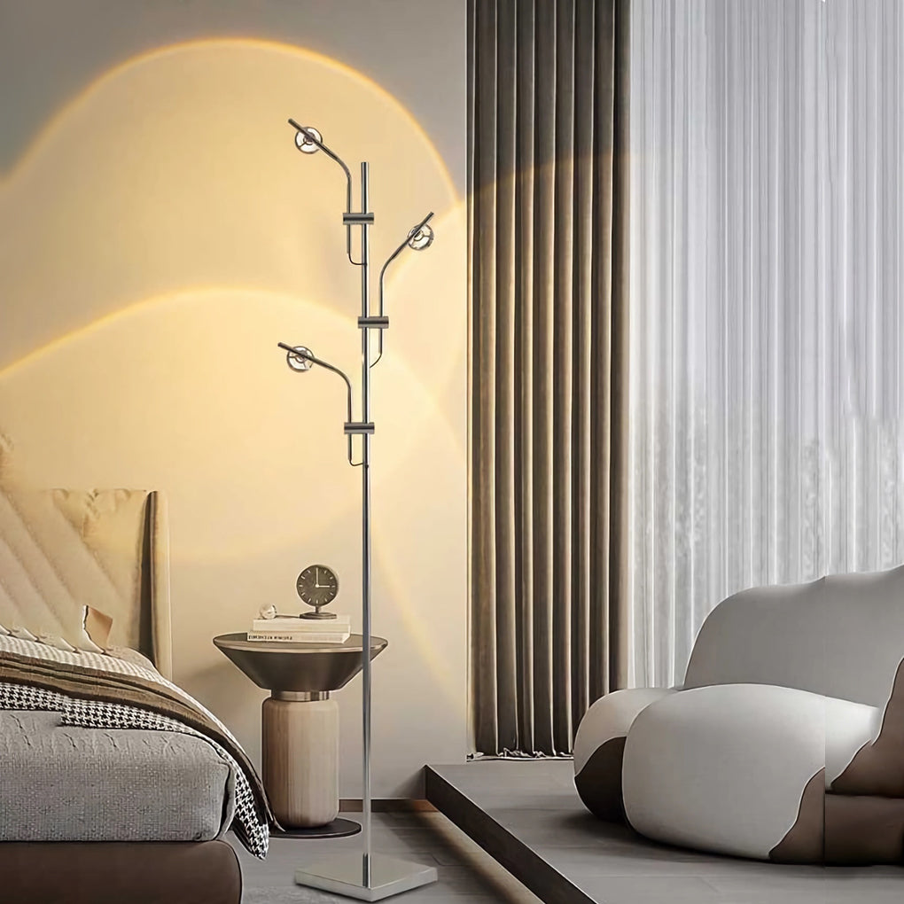 Industrial Chrome Standing Floor Lamp with Multi Head Adjustable Task Lighting for Living Room