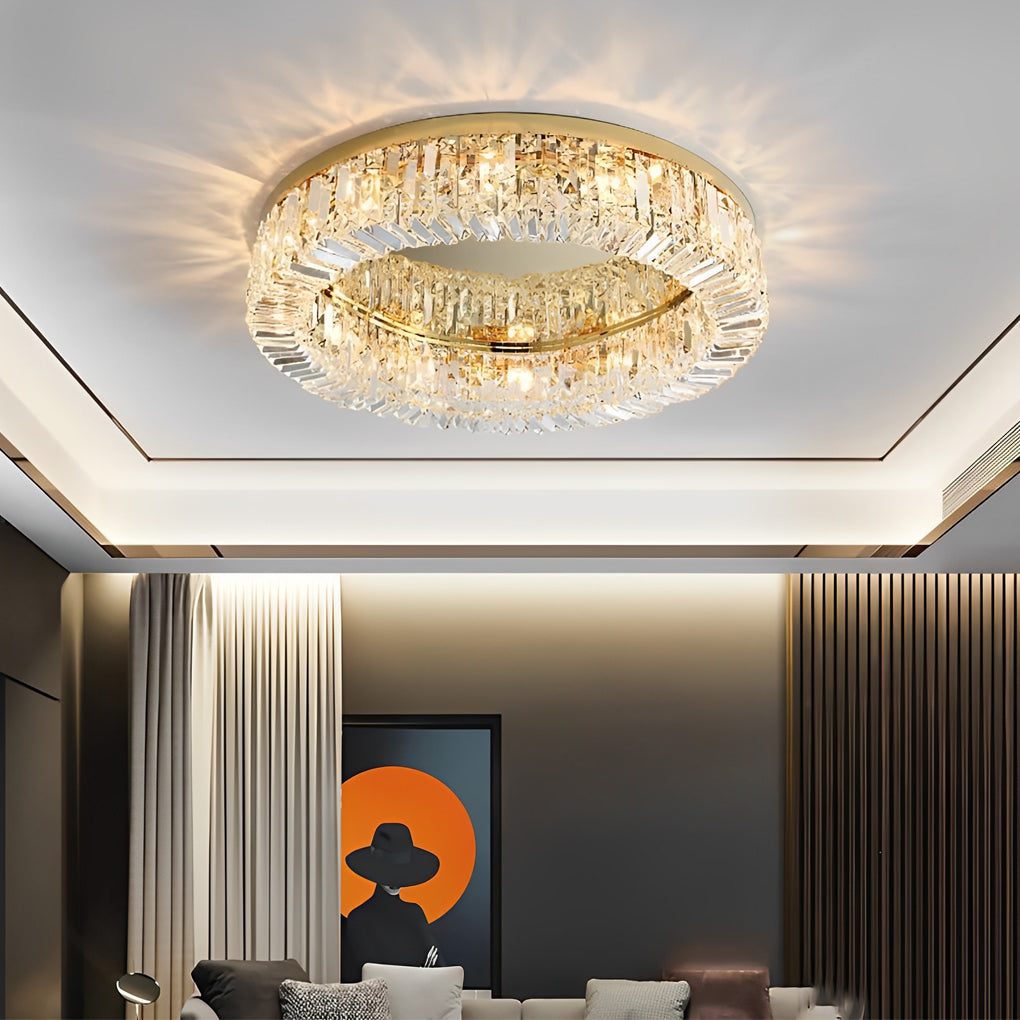 Luxury Modern Round Crystal Drum Flush Mount Ceiling Light for Bedroom and Living Room