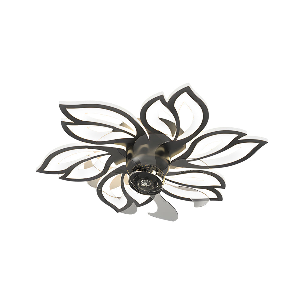 Modern Flower Design Low Profile Ceiling Fan with 3 Color Dimming LED Light for Bedroom and Living Room