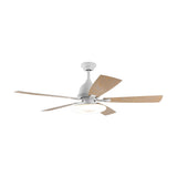 Nordic 52 Inch 5 Blade Dimmable LED Ceiling Fan with Remote Quiet Wood Grain Flush Mount Fan