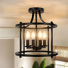 Industrial Metal Lantern Pendant Light Black Iron Cage Ceiling Fixture