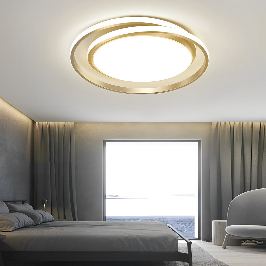 Modern Gold Circular LED Flush Mount Ceiling Lamp Dimmable with Remote Control for Living Room