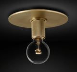 Modern Industrial Brass Flush Mount Ceiling Light with Clear Glass Shade and Knurled Detail