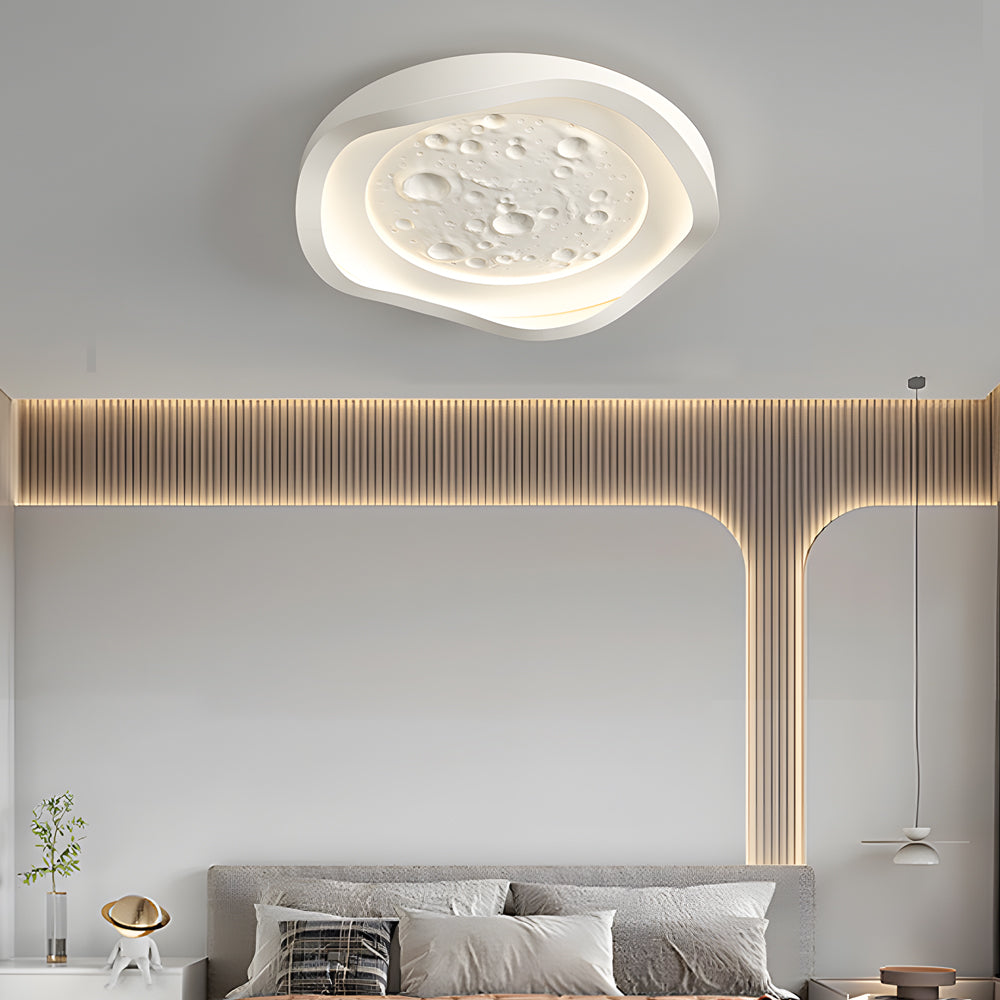 Modern Geometric Lunar White Resin LED Flush Mount Wave Ceiling Light Fixture