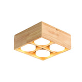 Modern Japanese Wood Cube LED Spotlight Flush Mount Ceiling Light for Aisle and Bedroom